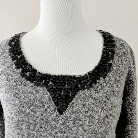 J Crew Lambswool Sweater Size Small Gray Boyfriend Black Sequin - Picture 2 of 4
